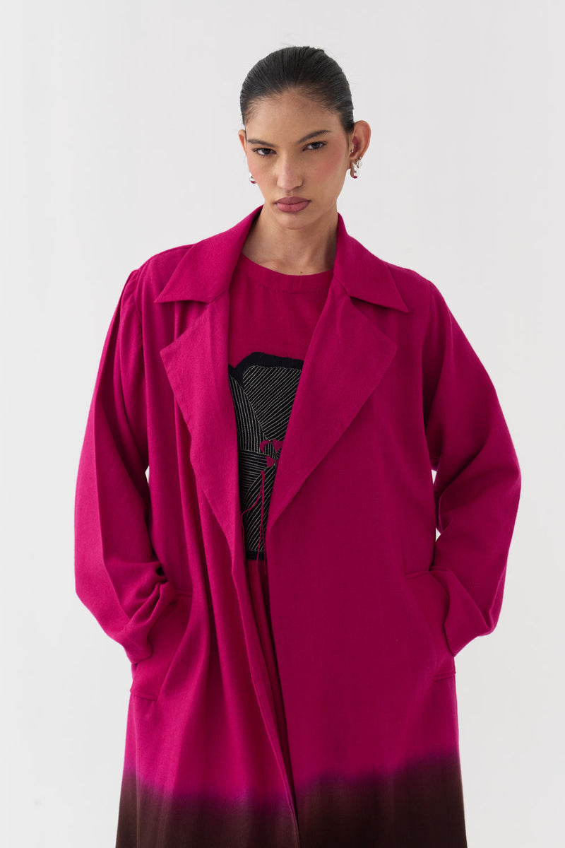 Dip Dye Woollen Trench-Fuchsia / Dark Brown merino wool jacket/overlay by THREE in fuchsia / brown for women Worldwide