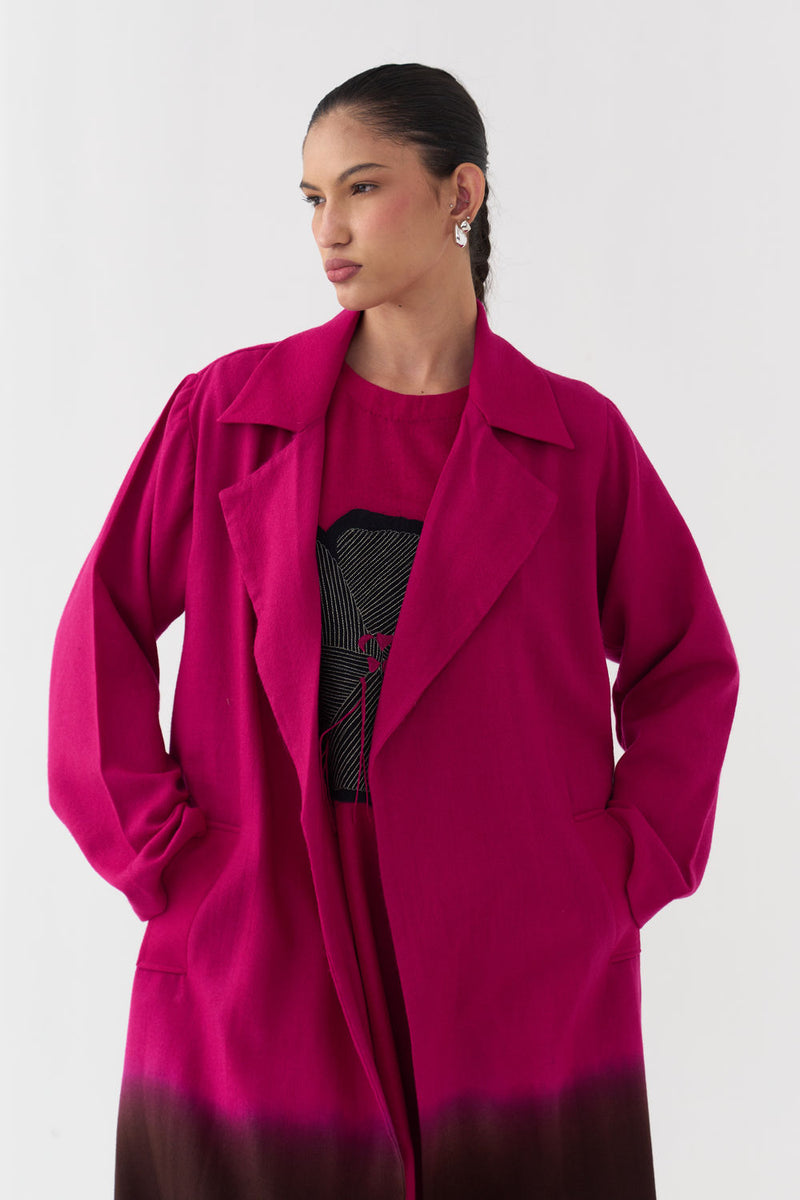 Dip Dye Woollen Trench-Fuchsia / Dark Brown merino wool jacket/overlay by THREE in fuchsia / brown for women Worldwide