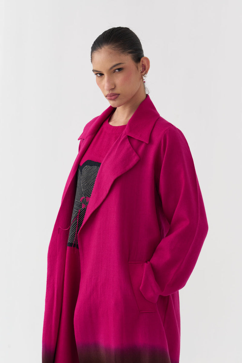 Dip Dye Woollen Trench-Fuchsia / Dark Brown merino wool jacket/overlay by THREE in fuchsia / brown for women Worldwide