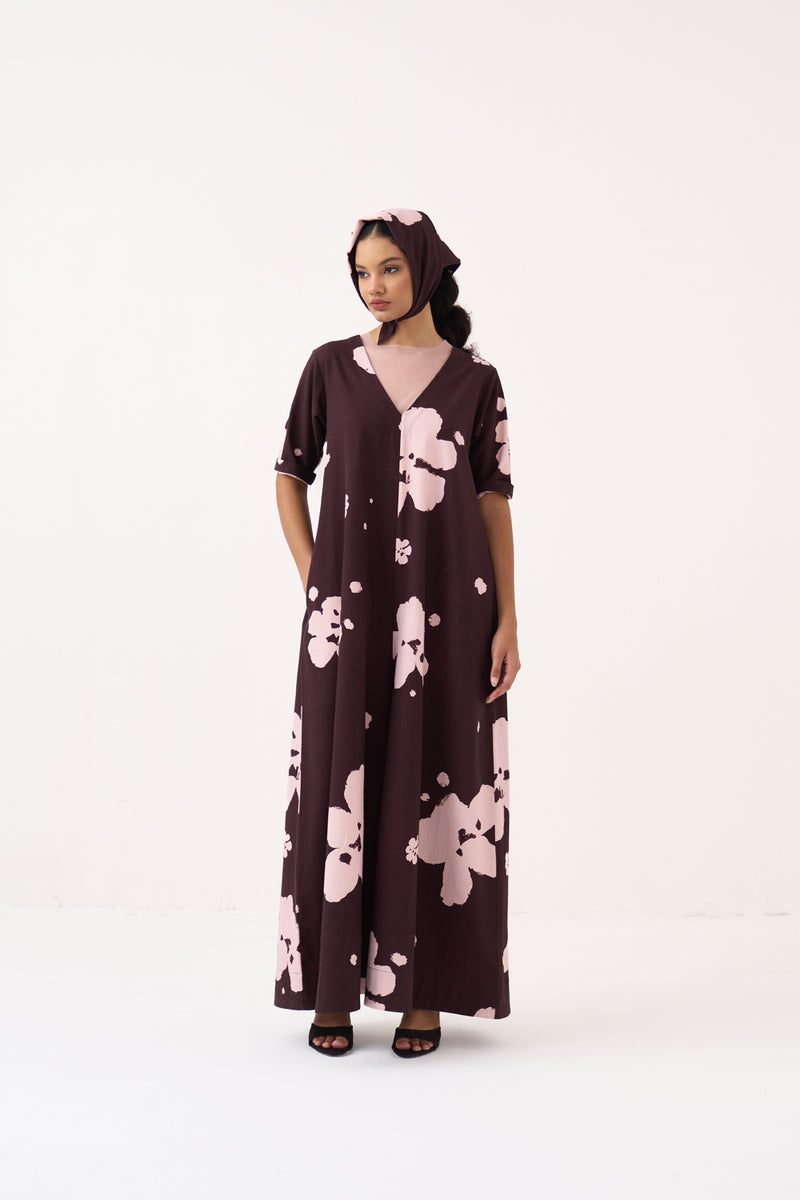 Floral Jumpsuit-Dark Brown Floral crushed cotton jumpsuit by THREE in dark brown for women Worldwide