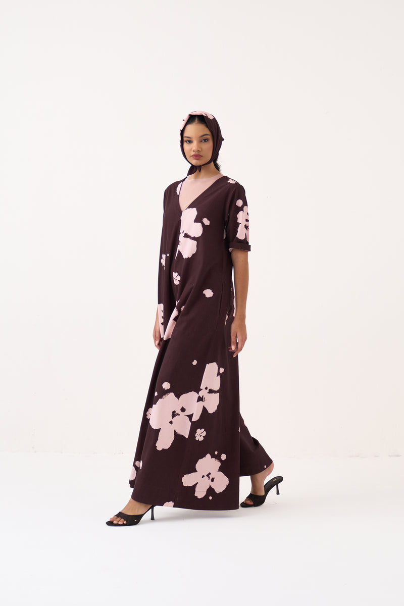 Floral Jumpsuit-Dark Brown Floral crushed cotton jumpsuit by THREE in dark brown for women Worldwide