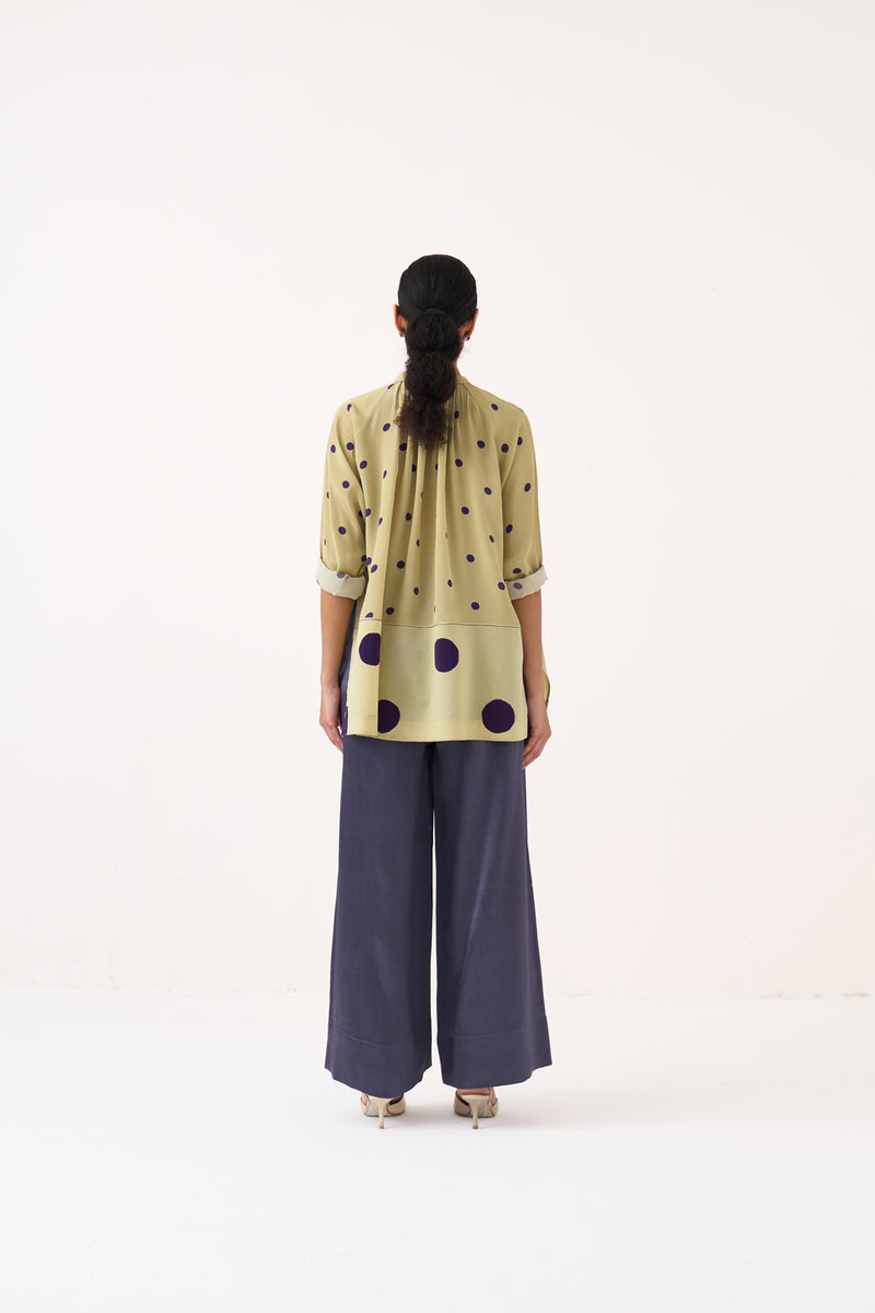 Polka Peasant Top Co-Ord-Soft Moss & Ash Violet crepe co-ord set by THREE in soft moss for women Worldwide