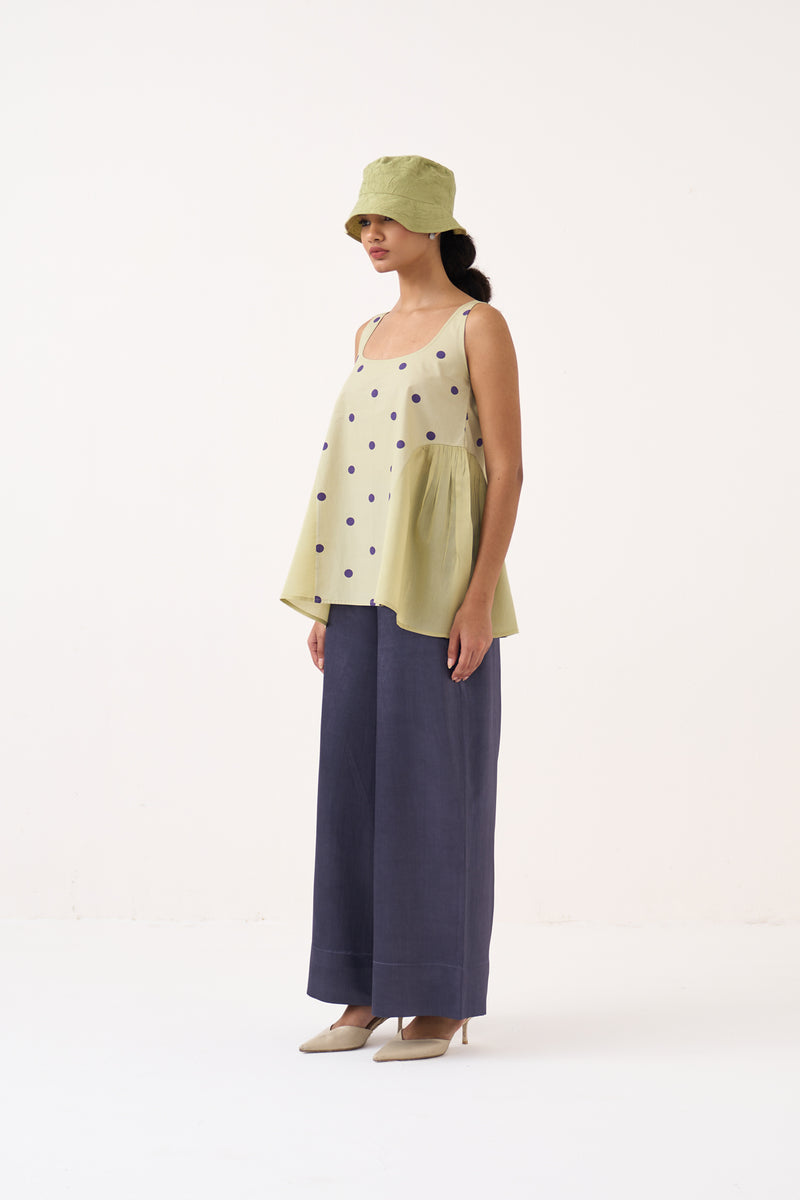 Side U Gather Top Co-Ord-Soft Moss & Ash Violet poplin/chanderi co-ord set by THREE in soft moss for women Worldwide