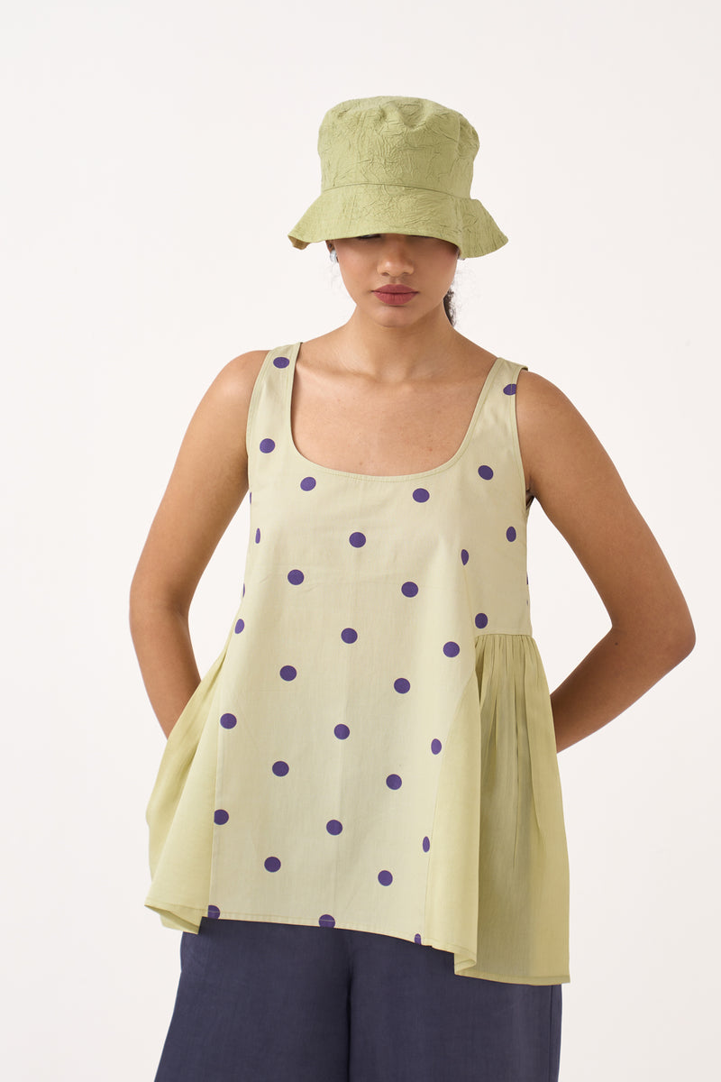 Side U Gather Top-Soft Moss poplin/chanderi top/shirt by THREE in soft moss for women Worldwide