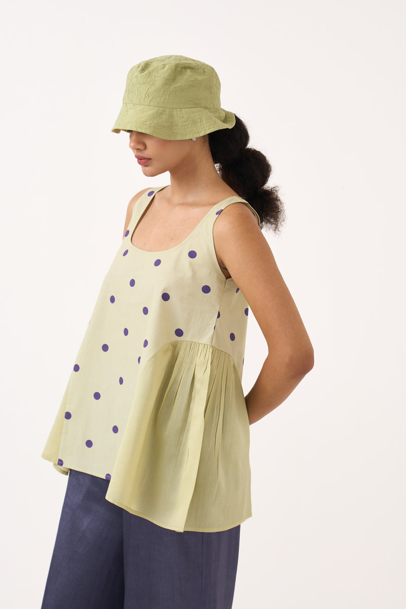 Side U Gather Top Co-Ord-Soft Moss & Ash Violet poplin/chanderi co-ord set by THREE in soft moss for women Worldwide