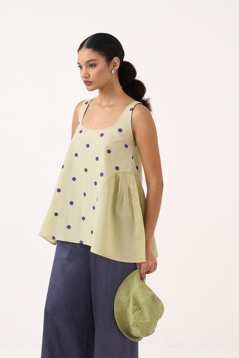 Side U Gather Top-Soft Moss poplin/chanderi top/shirt by THREE in soft moss for women Worldwide