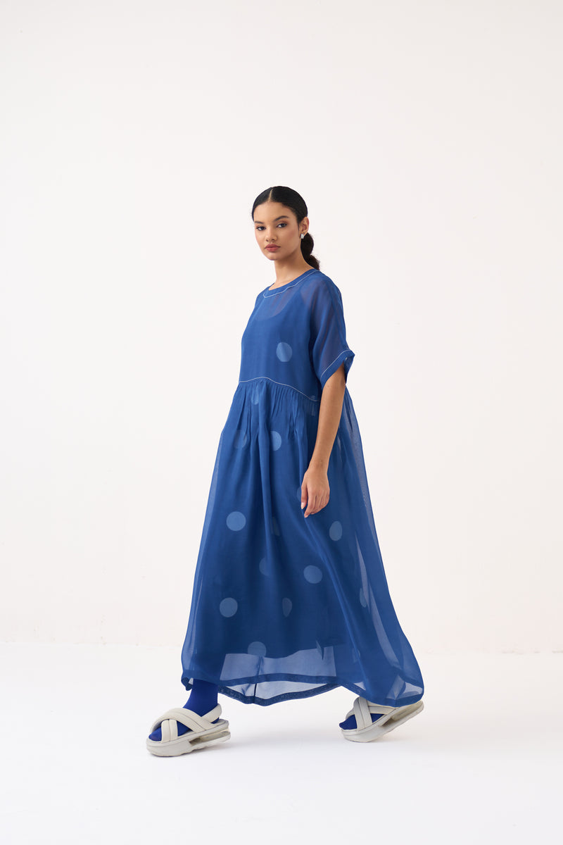 Yoke Gather Dress (Included Slip)-Cobalt Blue Polka organza dress by THREE in cobalt blue for women Worldwide
