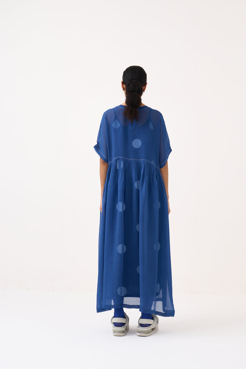 Yoke Gather Dress (Included Slip)-Cobalt Blue Polka organza dress by THREE in cobalt blue for women Worldwide