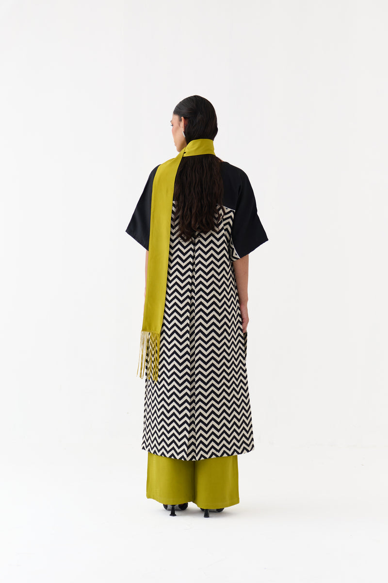 V Neck Kaftan-Black Chevron handwoven cotton twill tunics/kaftan by THREE in black for women Worldwide