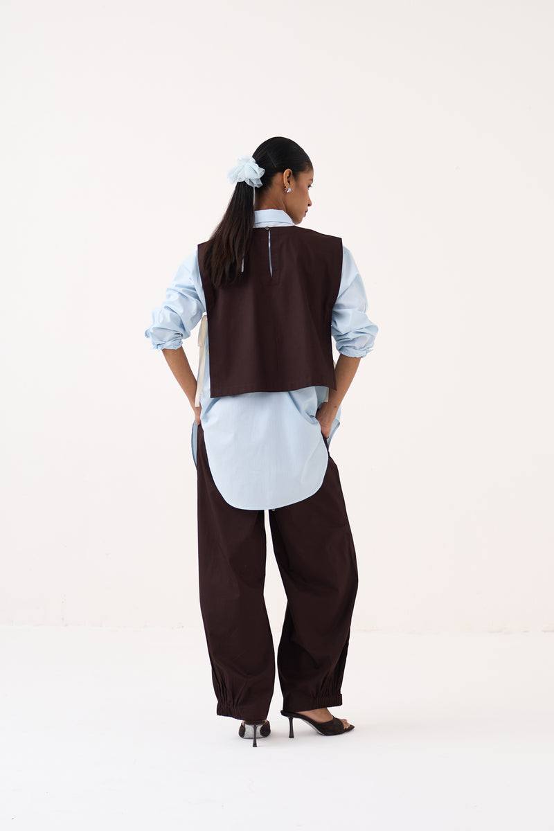 Emb. Patch Overlay (Set Of 2)-Cocoa Brown & Ice Blue 100% cotton poplin jacket/overlay by THREE in dark brown for women Worldwide