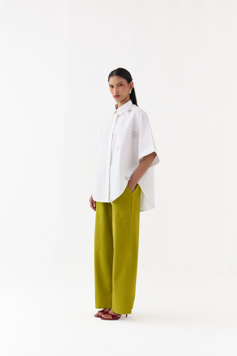 Hand Emb. Detail U-Hem Shirt-White 100% cotton poplin top/shirt by THREE in white for women Worldwide