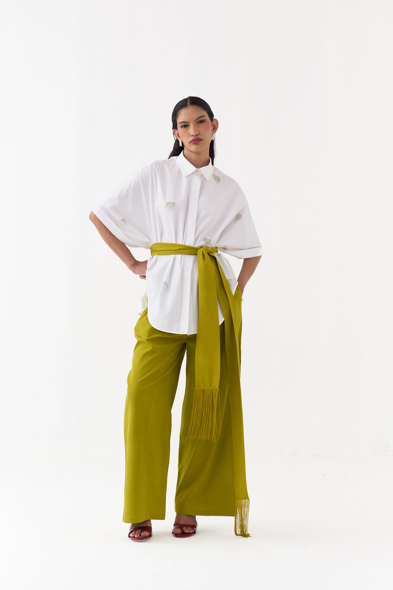 Hand Emb. Detail U-Hem Shirt-White 100% cotton poplin top/shirt by THREE in white for women Worldwide
