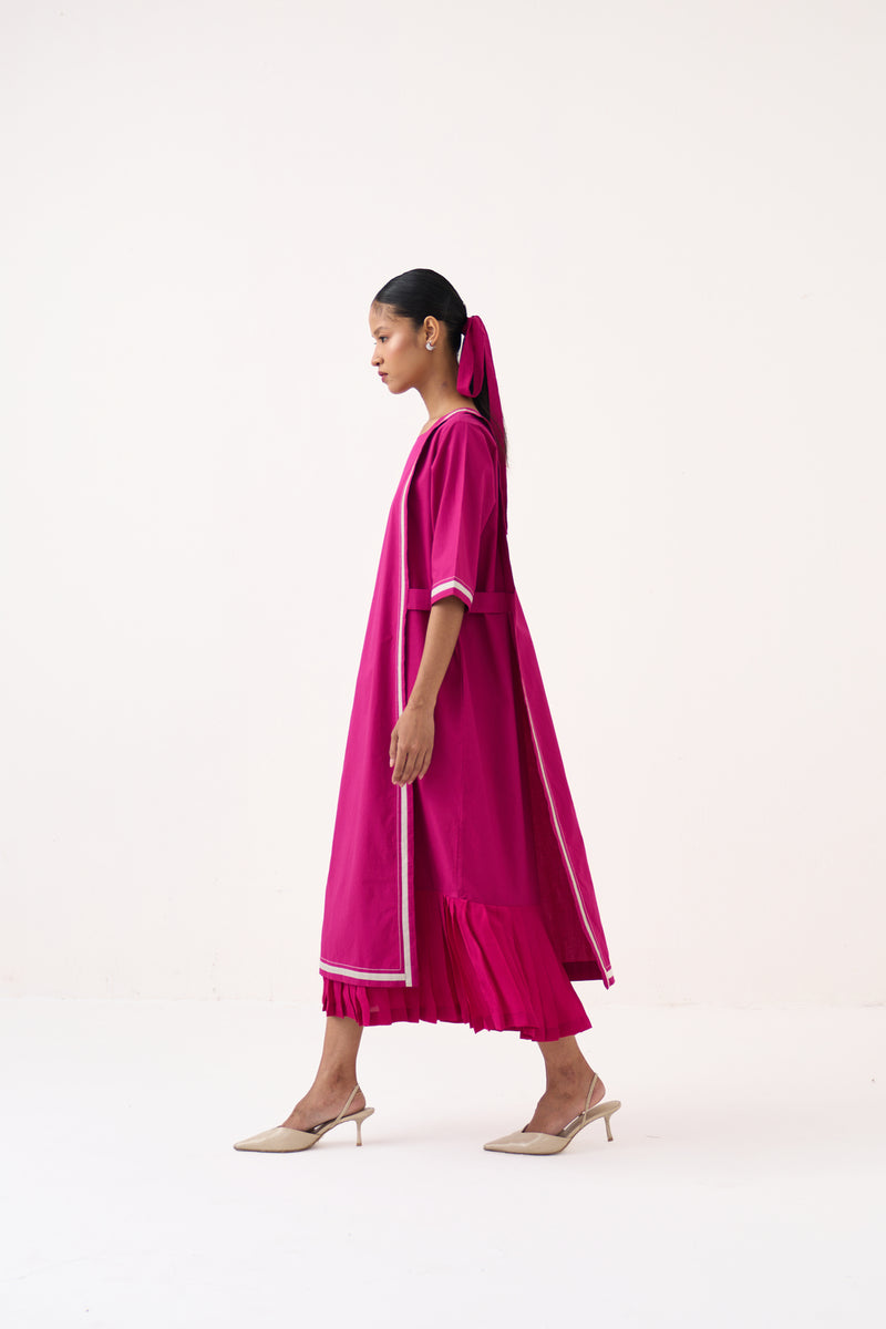 Apron Dress-Bright Berry poplin dress by THREE in pink for women Worldwide