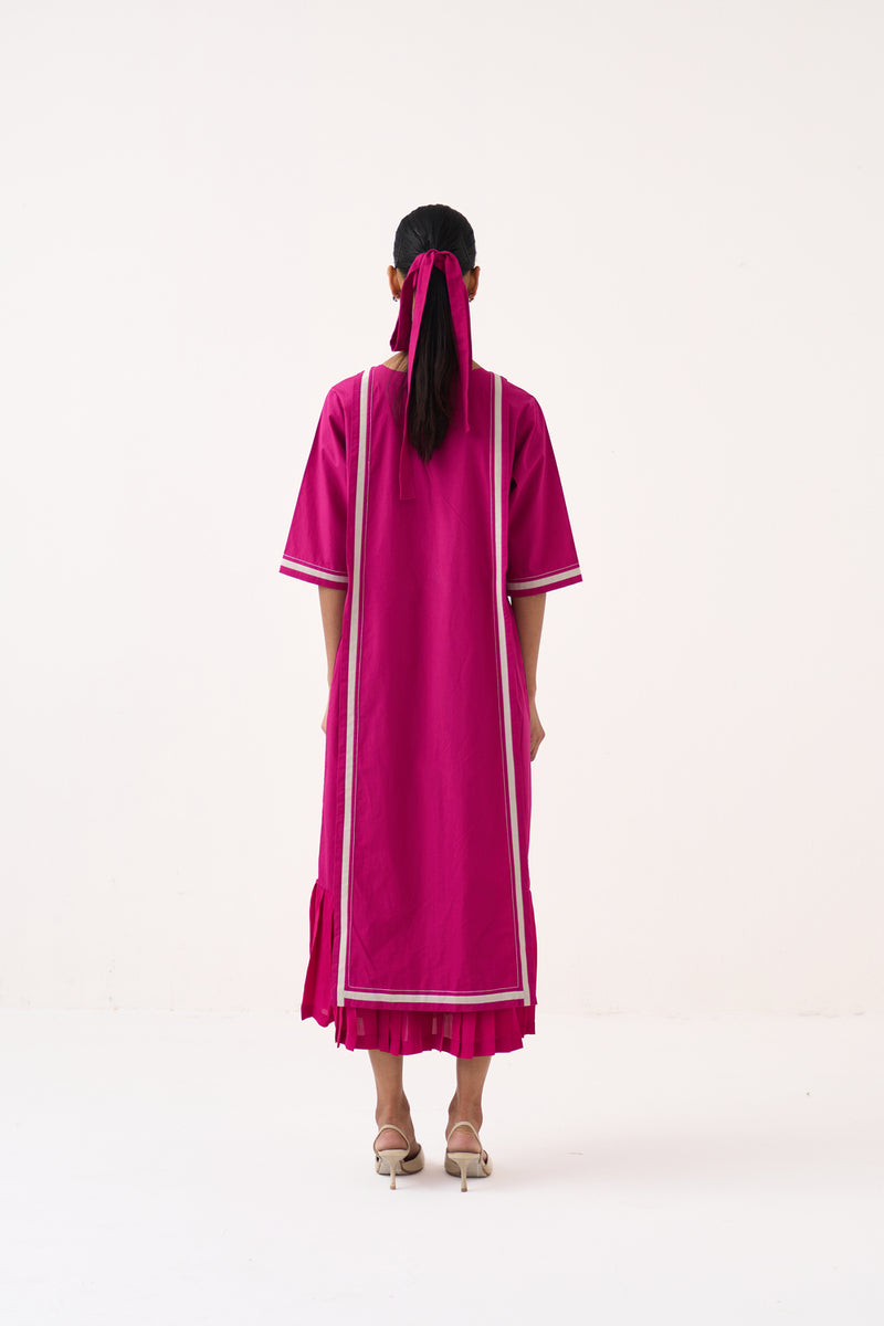 Apron Dress-Bright Berry poplin dress by THREE in pink for women Worldwide