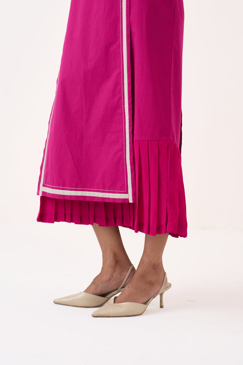 Apron Dress-Bright Berry poplin dress by THREE in pink for women Worldwide