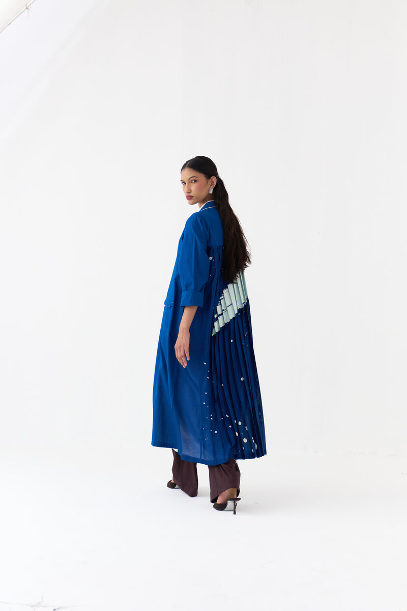 Splash Print Back Pleat Jacket Co-Ord (Set Of 3)-Cobalt Blue poplin co-ord set by THREE in blue for women Worldwide