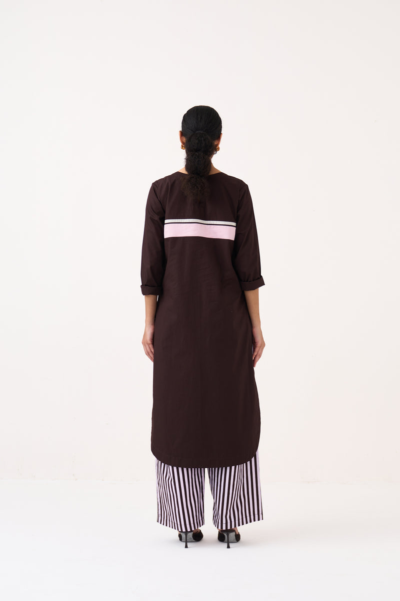 Long Jumper Co-Ord-Cocoa Brown & Petal Pink 100% cotton poplin co-ord set by THREE in dark brown for women Worldwide