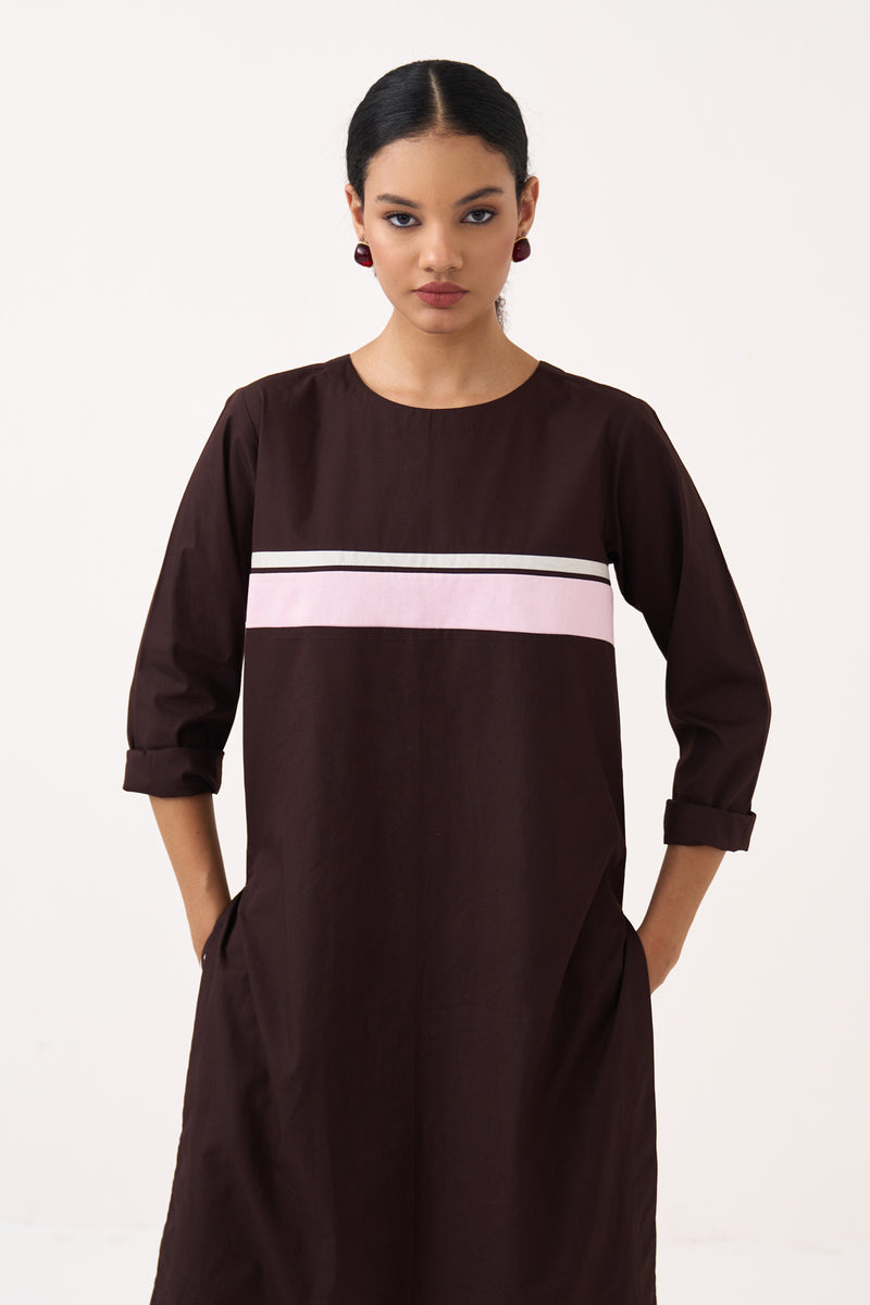 Long Jumper Co-Ord-Cocoa Brown & Petal Pink 100% cotton poplin co-ord set by THREE in dark brown for women Worldwide