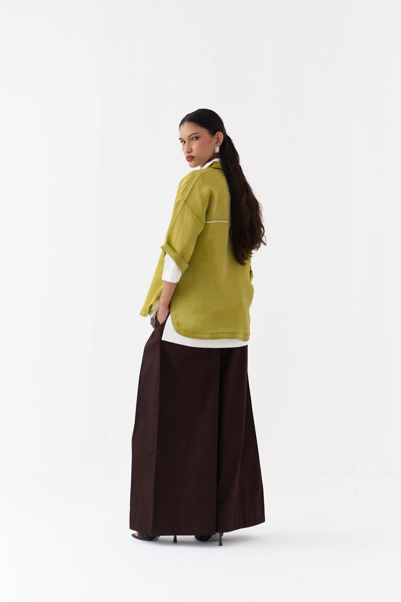 Emb. V Neck Top Co-Ord (Set Of 3)-Electric Lime tissue, poplin co-ord set by THREE in yellow for women Worldwide