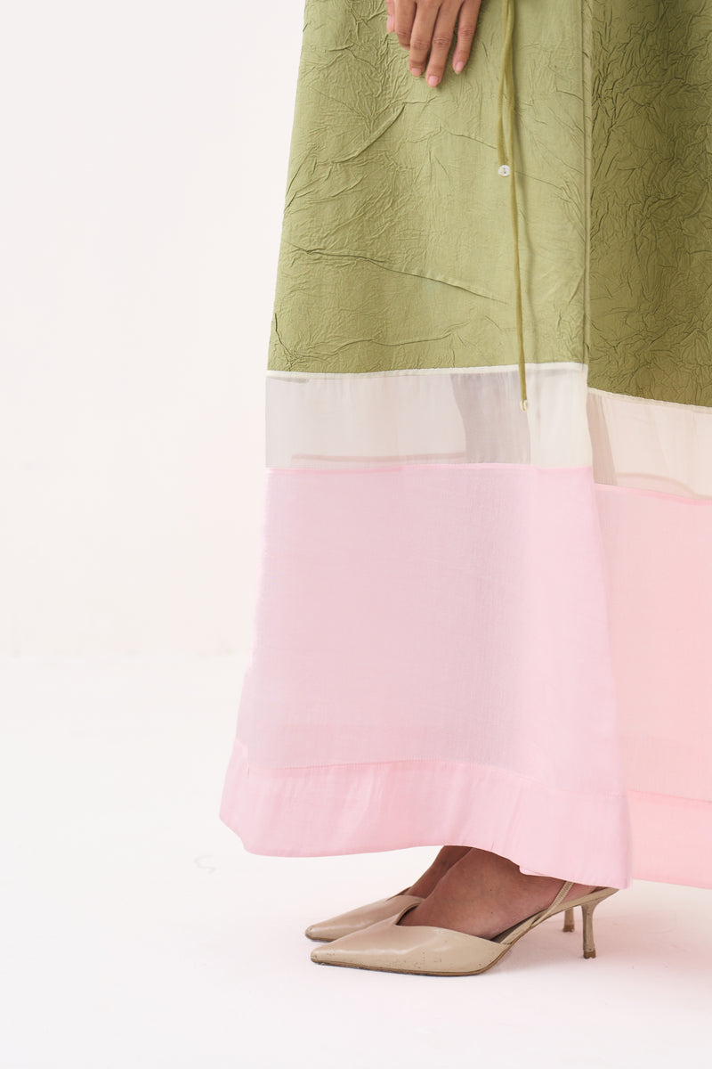Turtle Neck Dress-Soft Moss crushed mul dress by THREE in soft moss for women Worldwide