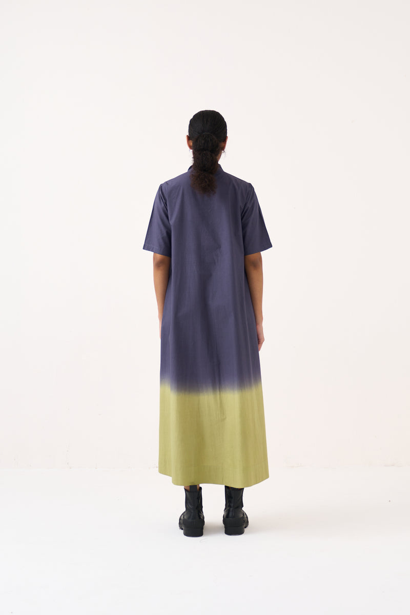 Dip Dye Turtle Neck Dress-Ash Voilet and Soft Moss poplin dress by THREE in voilet for women Worldwide