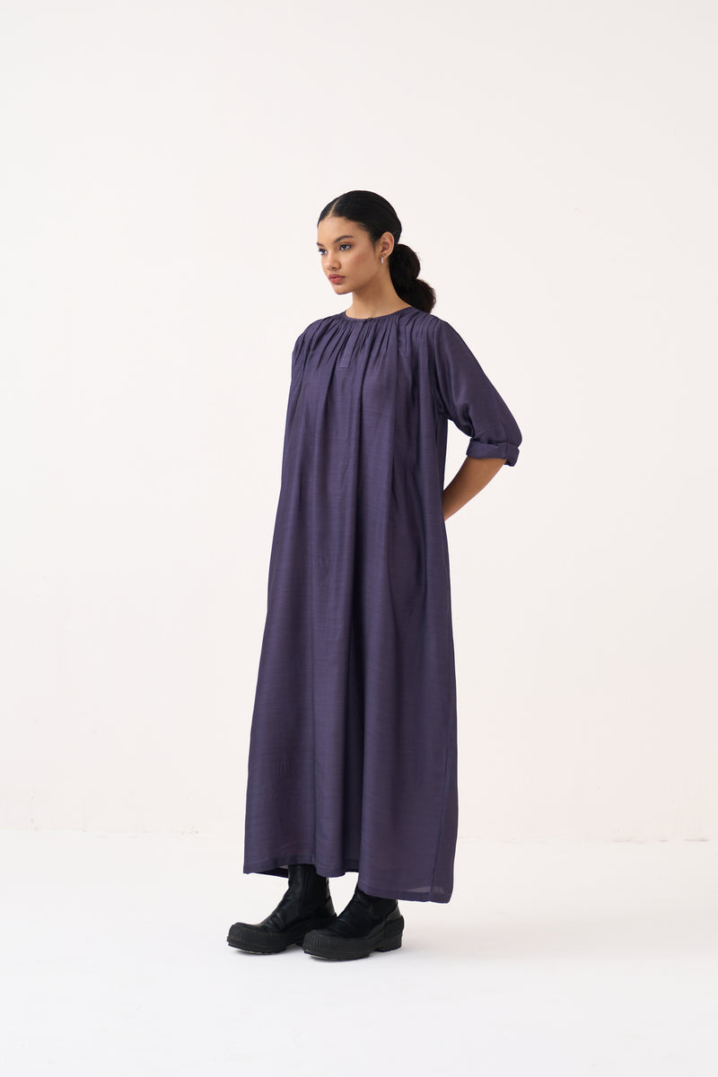 Gather Neck Dress-Ash Violet bemberg dress by THREE in voilet for women Worldwide