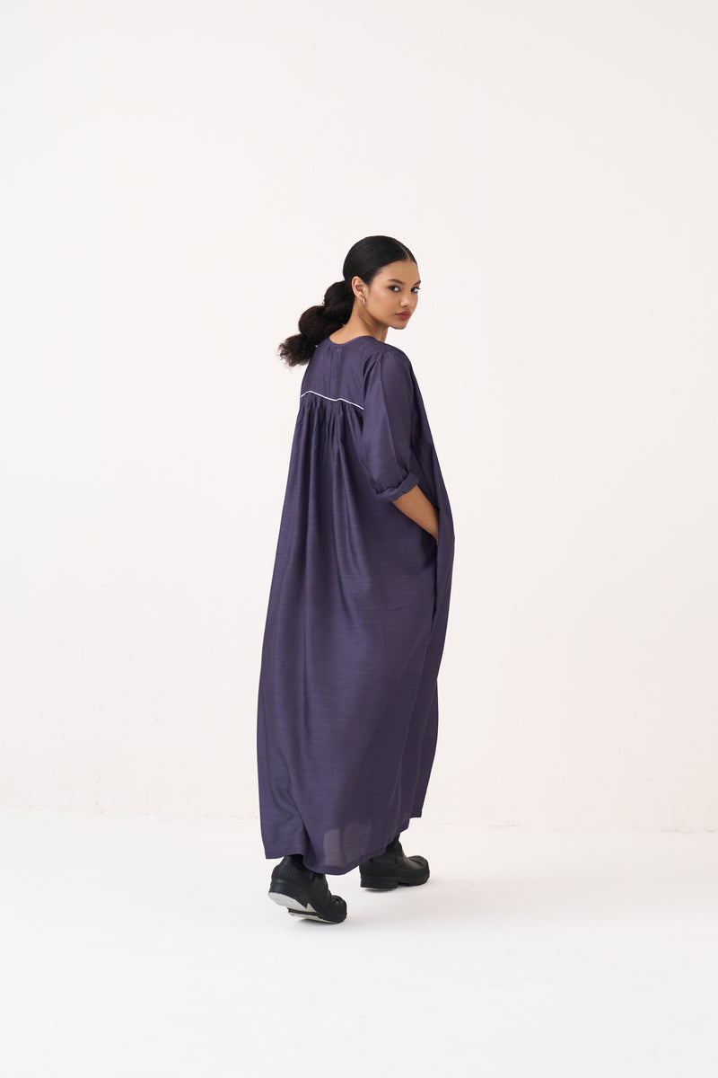 Gather Neck Dress-Ash Violet bemberg dress by THREE in voilet for women Worldwide