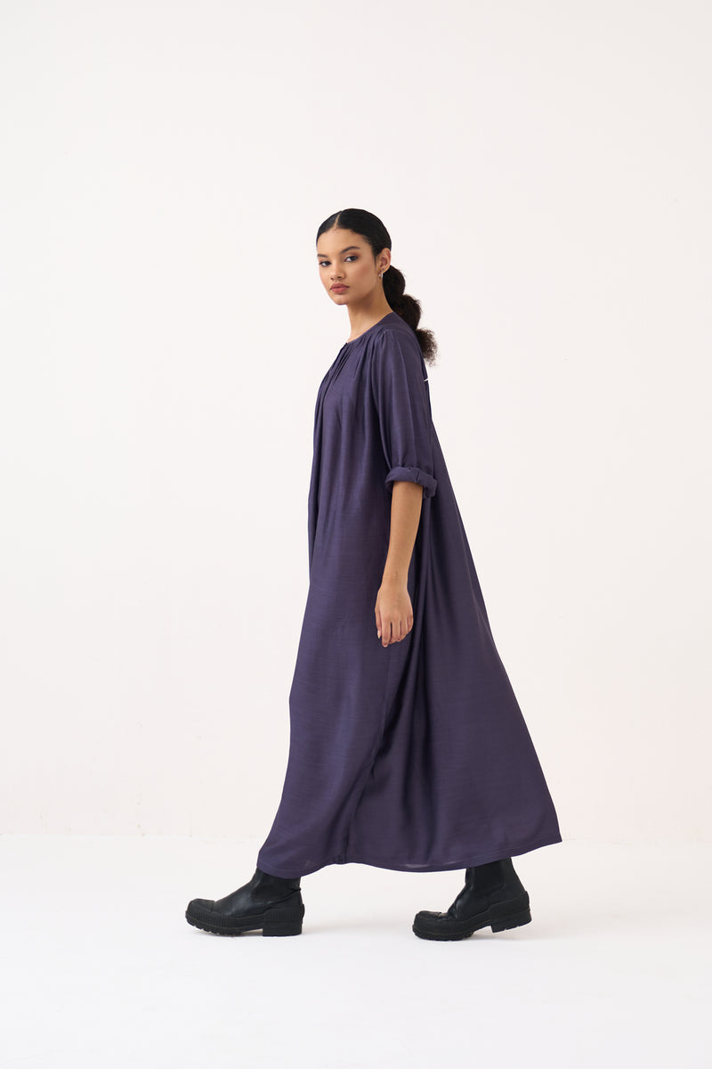 Gather Neck Dress-Ash Violet bemberg dress by THREE in voilet for women Worldwide