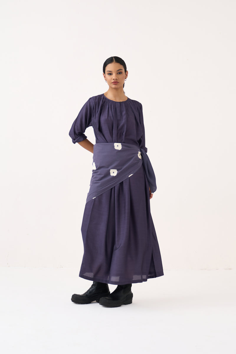 Gather Neck Dress-Ash Violet bemberg dress by THREE in voilet for women Worldwide