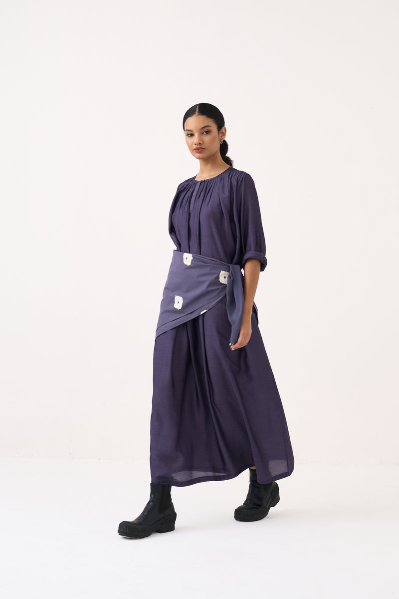 Gather Neck Dress-Ash Violet bemberg dress by THREE in voilet for women Worldwide