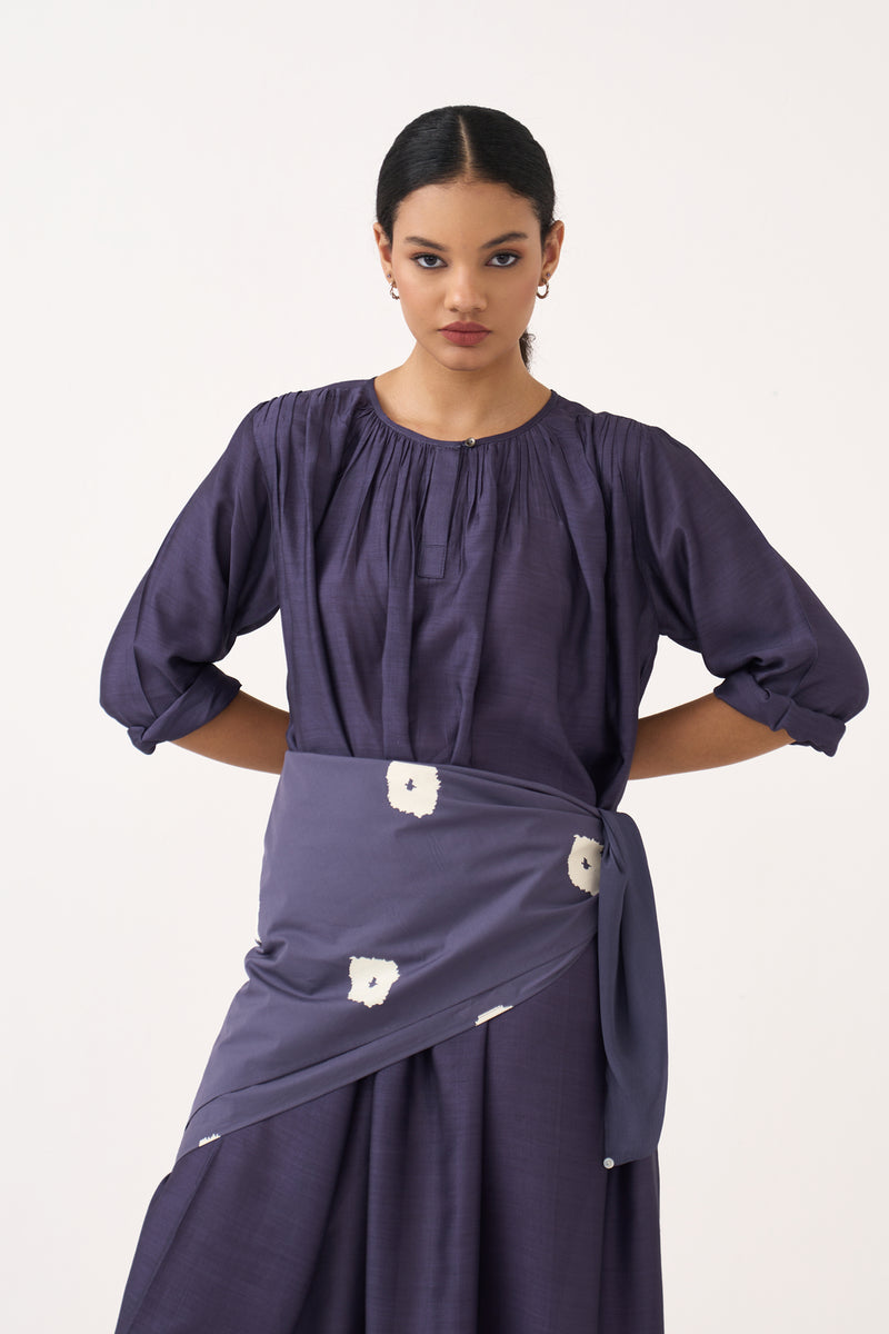 Gather Neck Dress-Ash Violet bemberg dress by THREE in voilet for women Worldwide