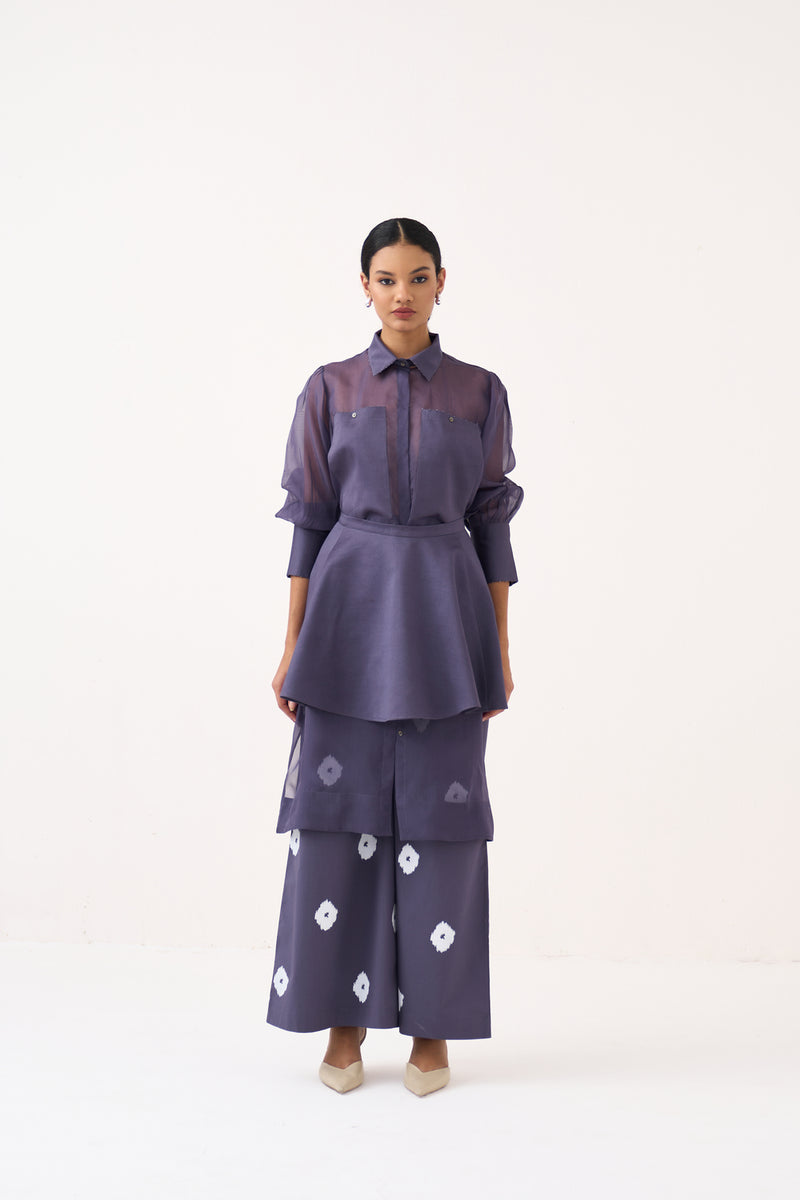 Beaded Collar Sheer Shirt Co-Ord-Ash Violet poplin, organza co-ord set by THREE in voilet for women Worldwide