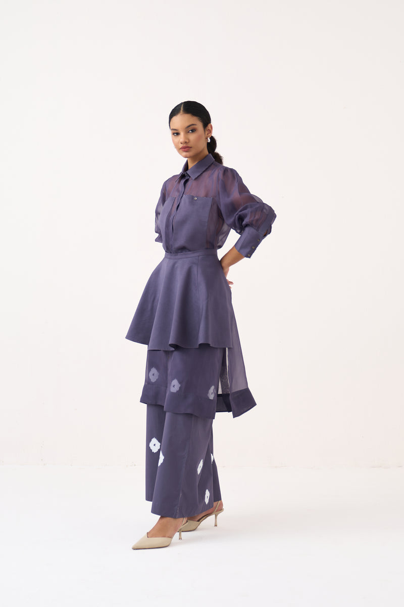 Beaded Collar Sheer Shirt Co-Ord-Ash Violet poplin, organza co-ord set by THREE in voilet for women Worldwide