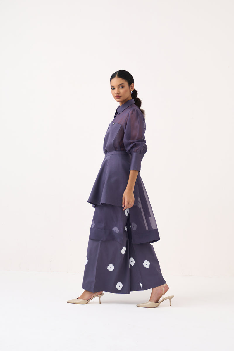 Beaded Collar Sheer Shirt Co-Ord-Ash Violet poplin, organza co-ord set by THREE in voilet for women Worldwide