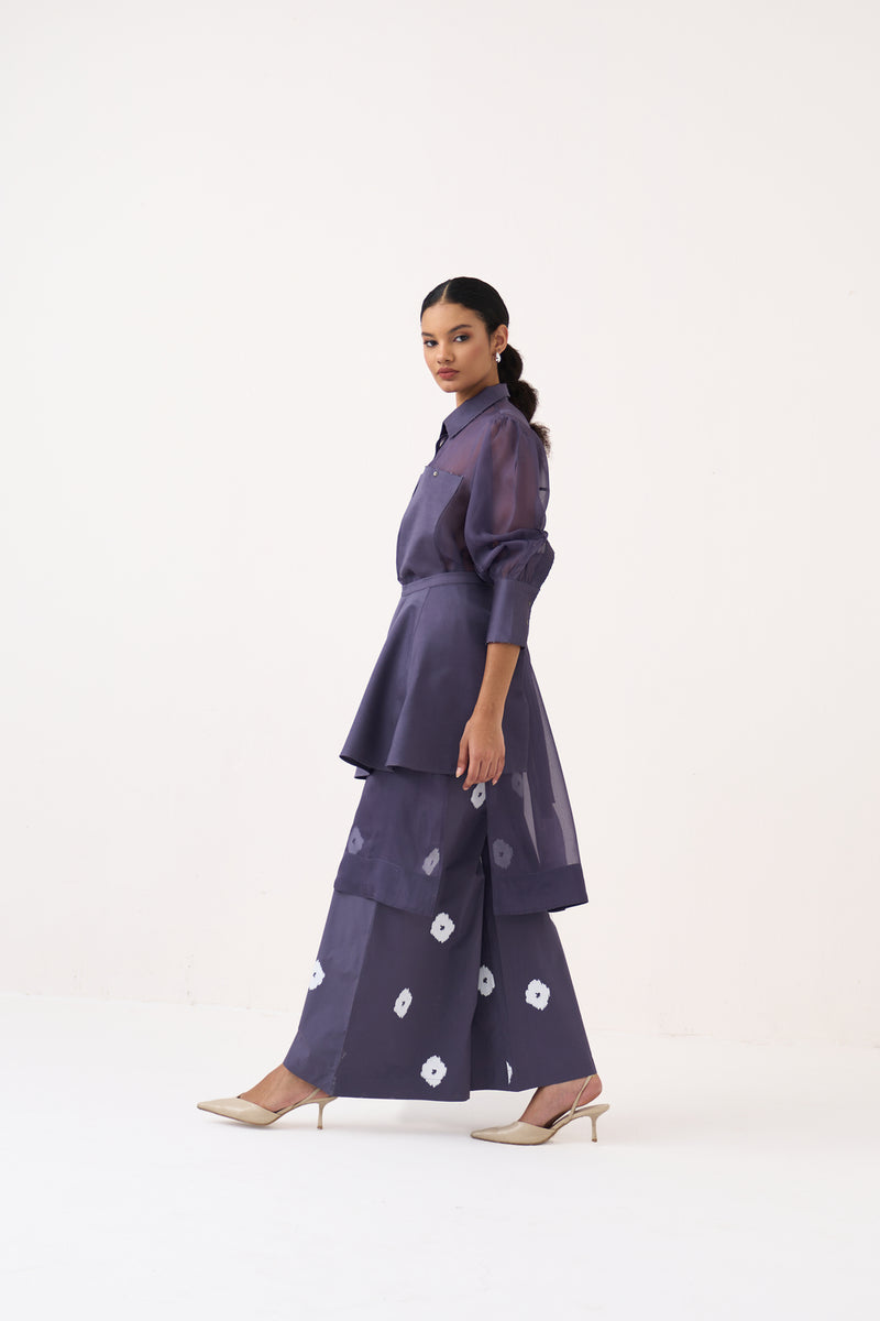 Beaded Collar Sheer Shirt Co-Ord-Ash Violet poplin, organza co-ord set by THREE in voilet for women Worldwide
