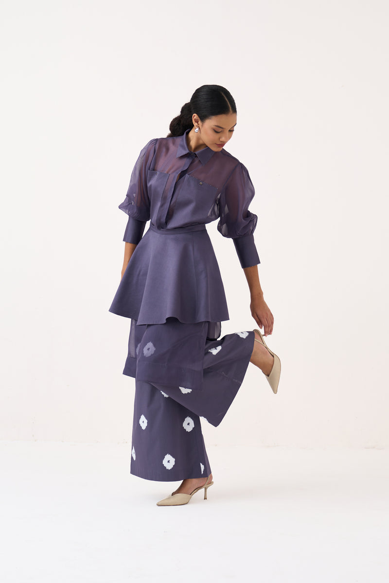 Beaded Collar Sheer Shirt Co-Ord-Ash Violet poplin, organza co-ord set by THREE in voilet for women Worldwide