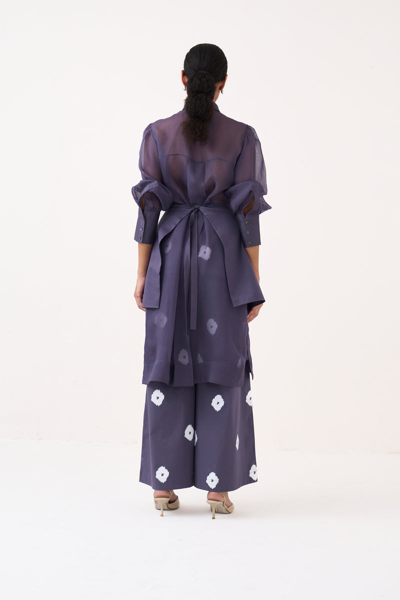 Beaded Collar Sheer Shirt Co-Ord-Ash Violet poplin, organza co-ord set by THREE in voilet for women Worldwide