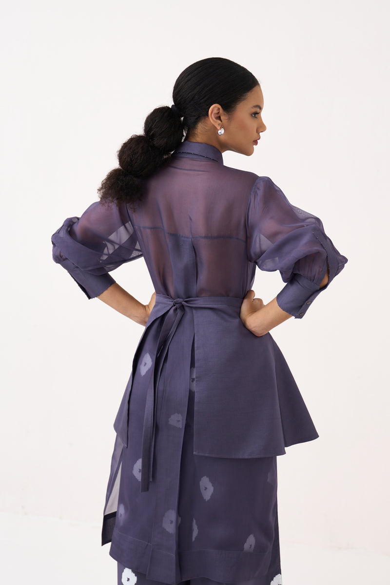 Beaded Collar Sheer Shirt Co-Ord-Ash Violet poplin, organza co-ord set by THREE in voilet for women Worldwide