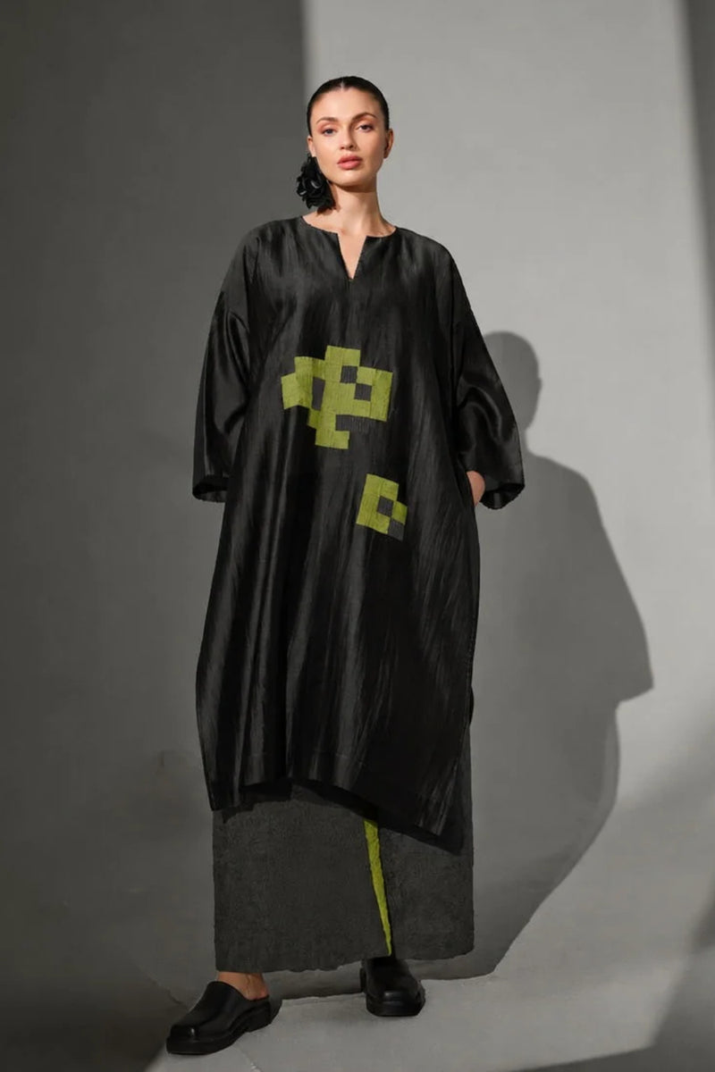 Trace Tunic-Black + Lime + Ash gree silk chanderi tunics and kaftans by Stoique in black, lime, ash gree for women Worldwide