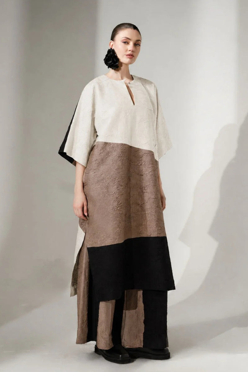 June Tunic-Natural + Grey + Black crushed silk tunics and kaftans by Stoique in natural, grey, black for women Worldwide