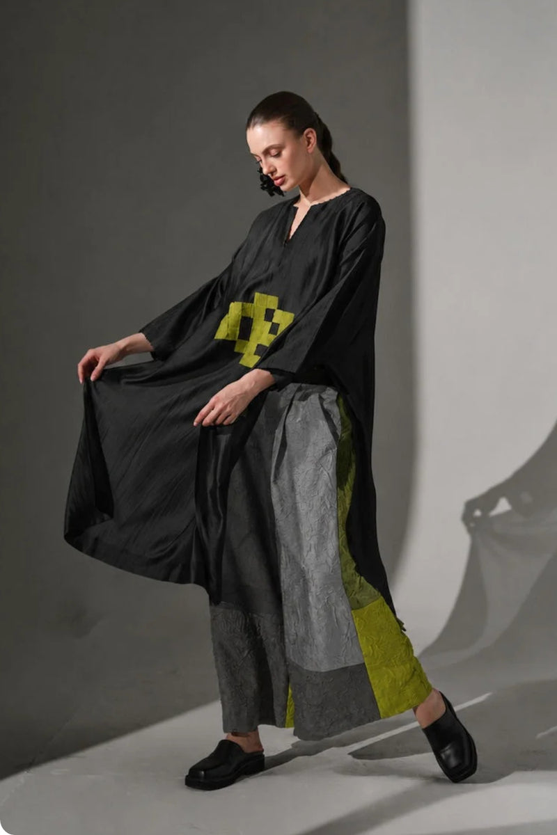 Awaken Pants-Ash grey + Black crushed silk pant/trouser by Stoique in ash grey, black for women Worldwide