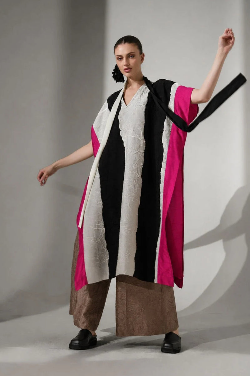 Anchor Kaftaan-Natural + Black + Pink crushed silk tunics and kaftans by Stoique in natural, black, pink for women Worldwide