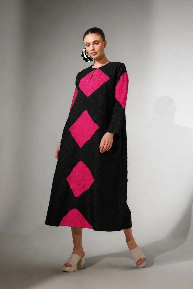 Reign Dress-Black + Pink crushed silk dress by Stoique in black, pink for women Worldwide