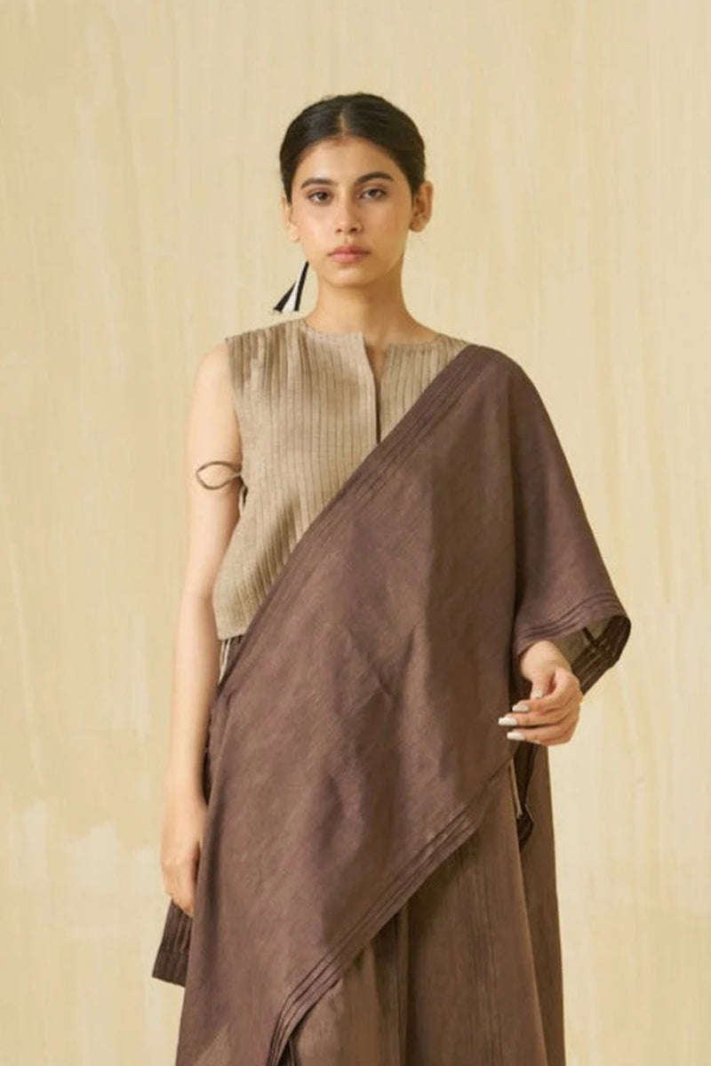 Bluebird Top-Taupe mysore silk top/shirt by Stoique in taupe for women Worldwide