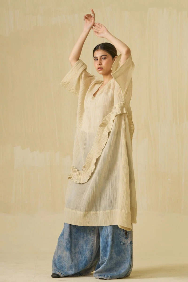 Daisy Tunic-Champagne Gold crushed silk tunics and kaftans by Stoique in champagne gold for women Worldwide