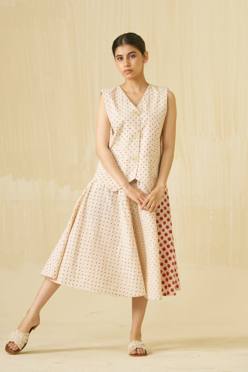 Muffin Skirt-Natural + Hibiscus red handwoven cotton skirt by Stoique in natural, hibiscus red for women Worldwide