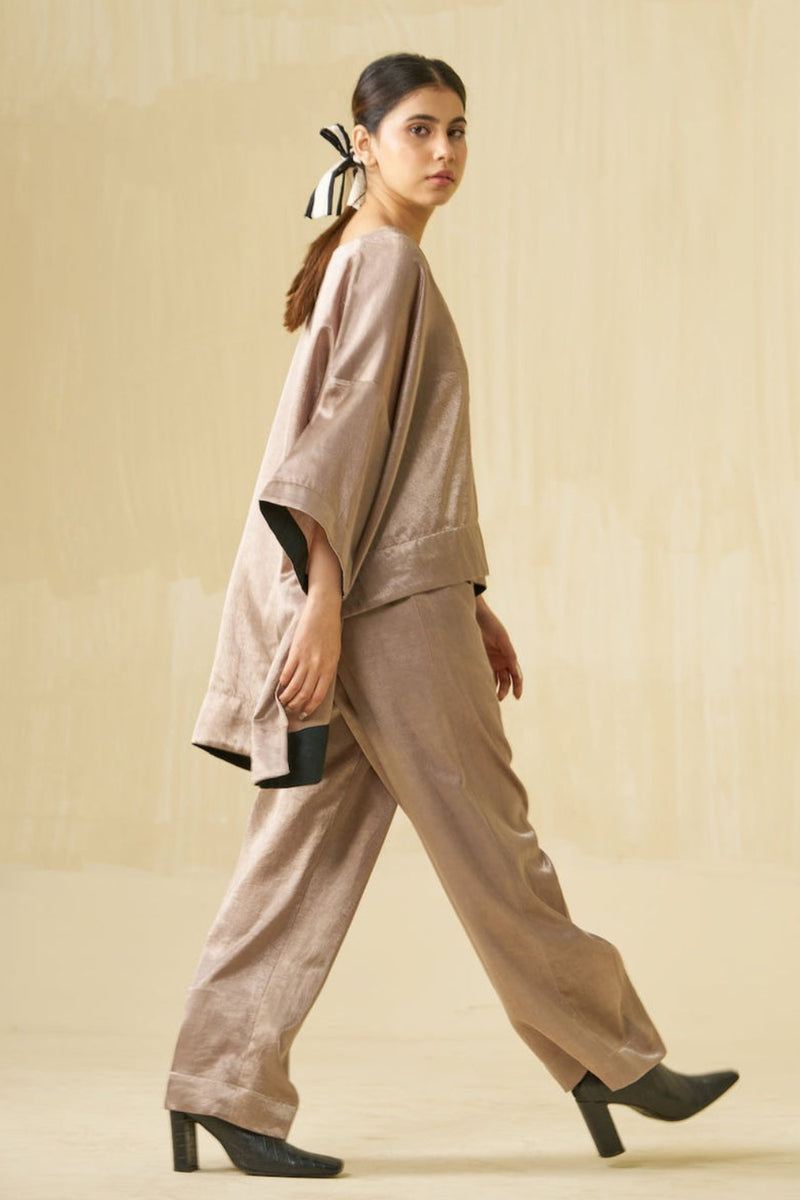Pigeon Pants-Taupe mashru silk pant/trouser by Stoique in taupe for women Worldwide