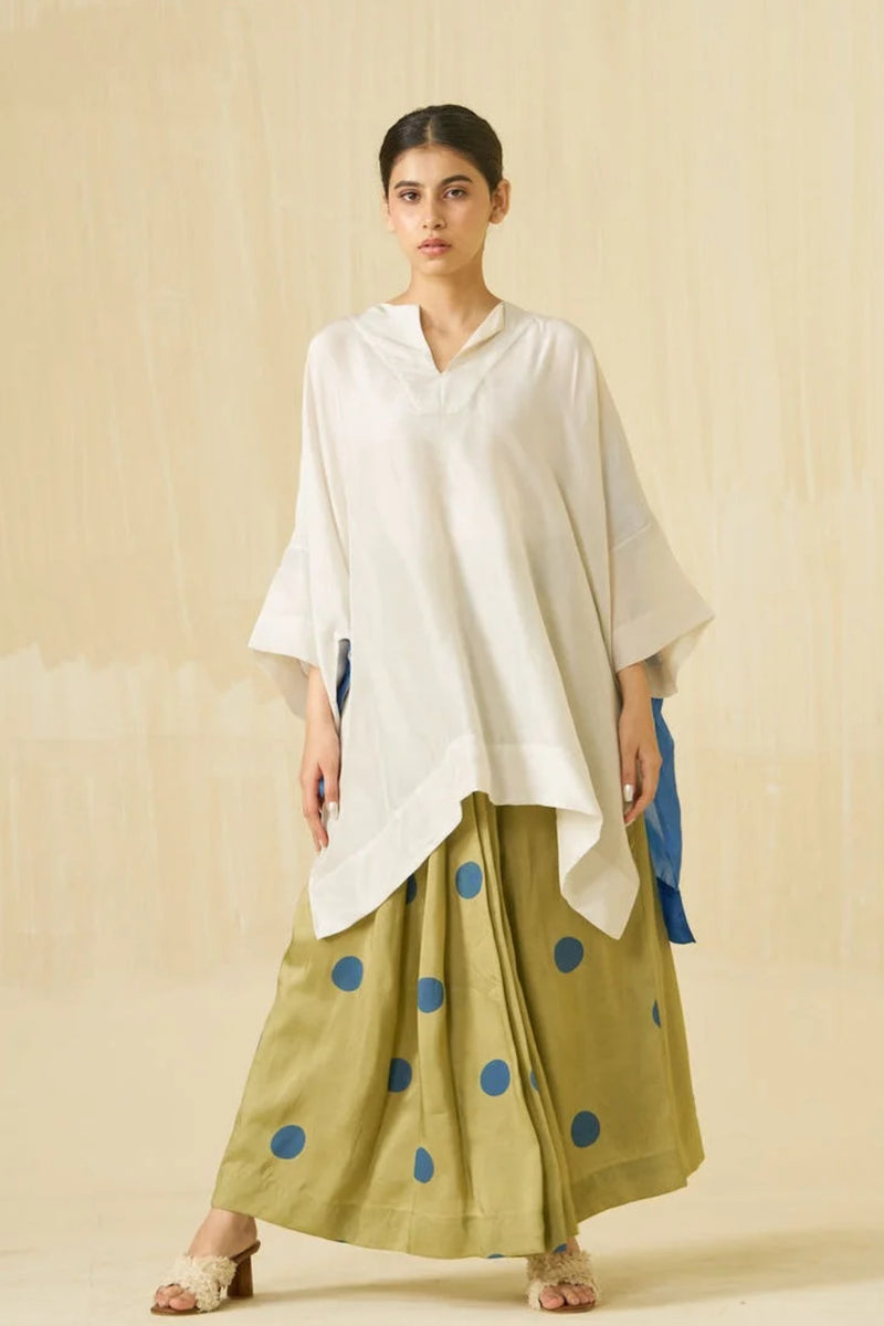 Penguin Skirt-Sage + Sweet pea Blue upada silk skirt by Stoique in sage, sweet pea blue for women Worldwide