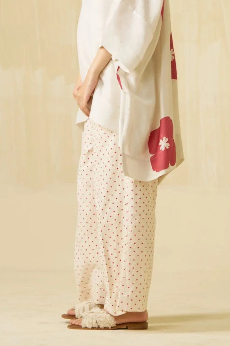 Swan Pants-Natural + Hibiscus red handwoven cotton pant/trouser by Stoique in natural, hibiscus red for women Worldwide