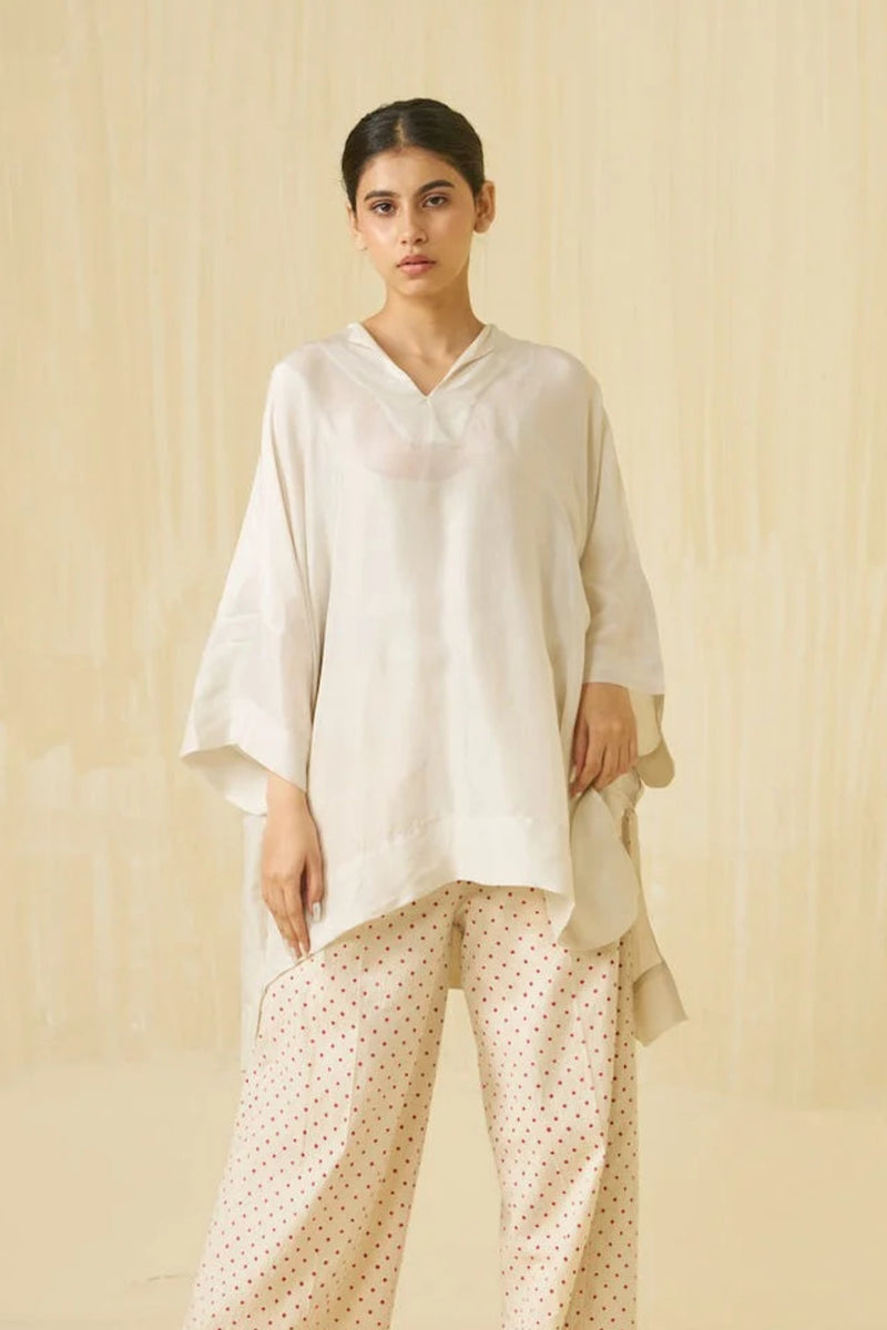 Swan Top-Silver + Hibiscus upada silk top/shirt by Stoique in silver, hibiscus for women Worldwide